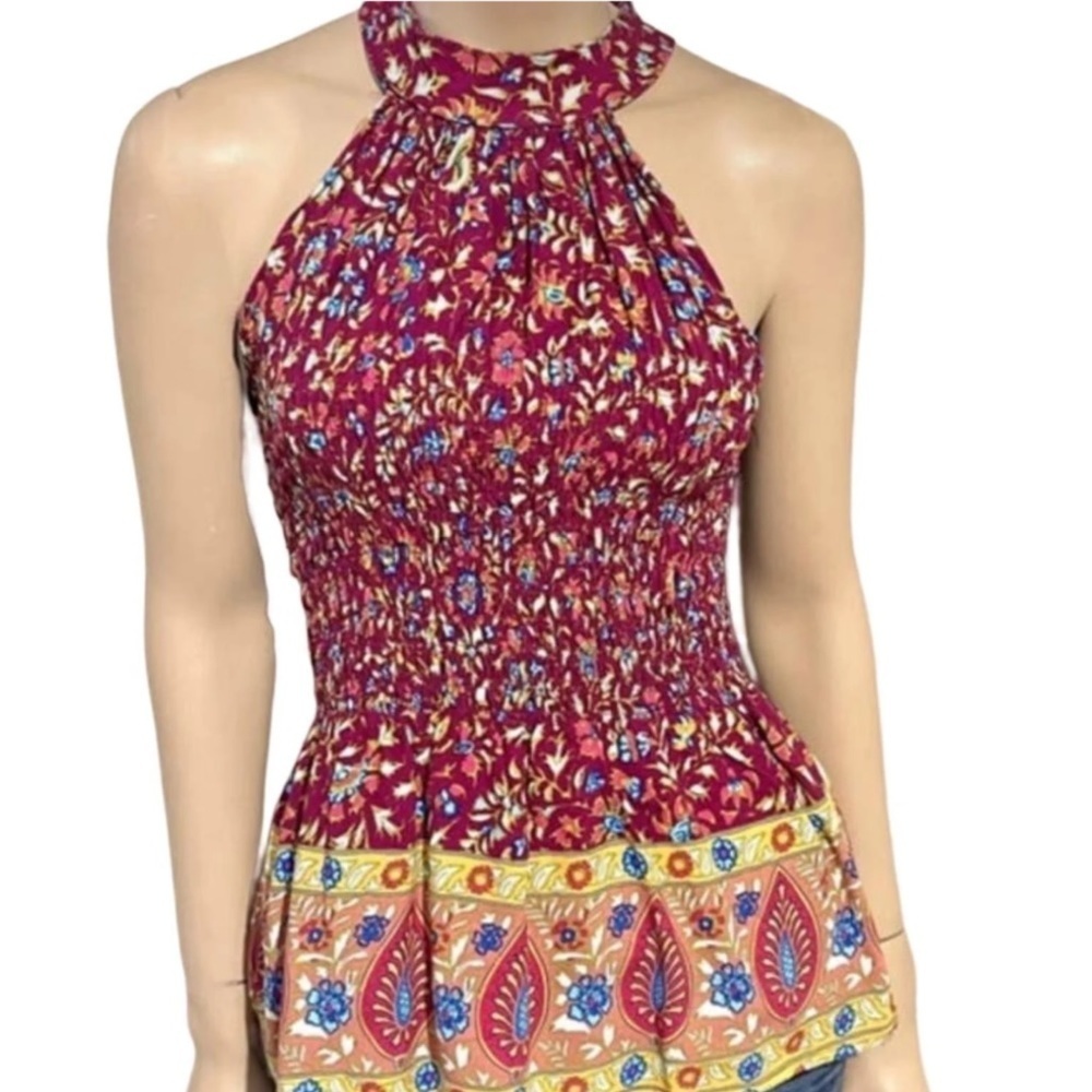 Haute Hippe paisley boho smocked halter neck sleeveless top NWT size XS